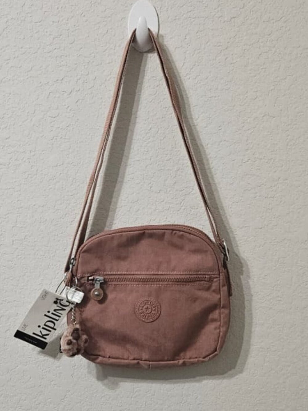 NWT Kipling Keefe Crossbody Bag Kind Rose Pink Nylon Purse Monkey Keychain